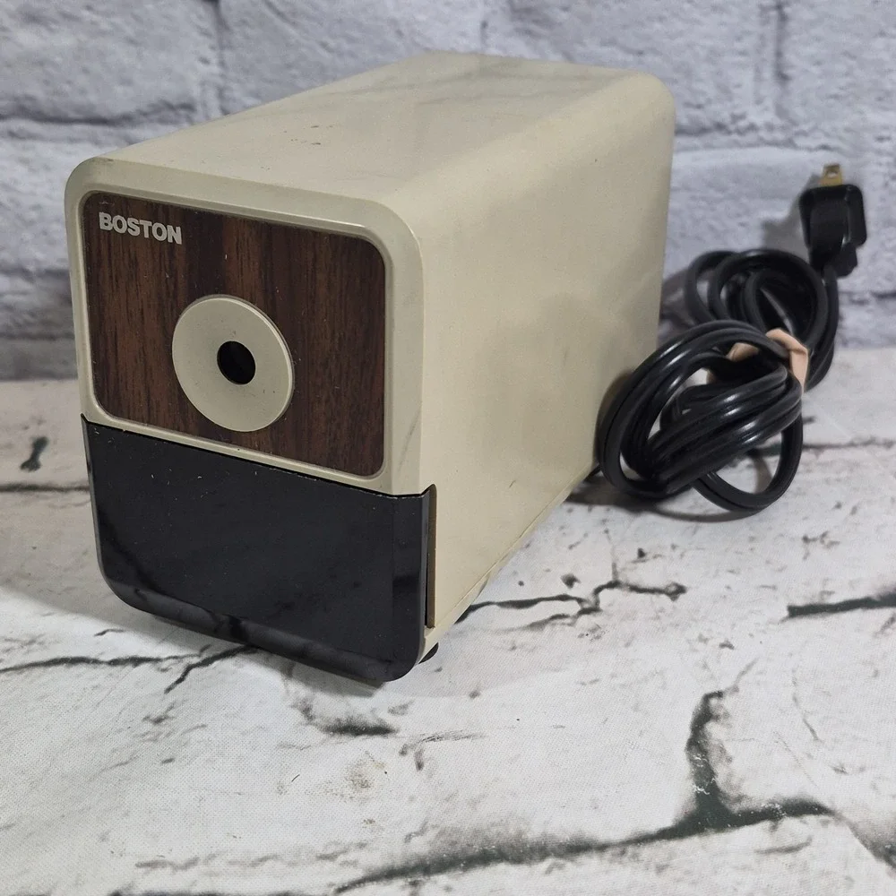 Vintage Boston Electric Pencil Sharpener Model 18 296A Cream Wood Grain Working